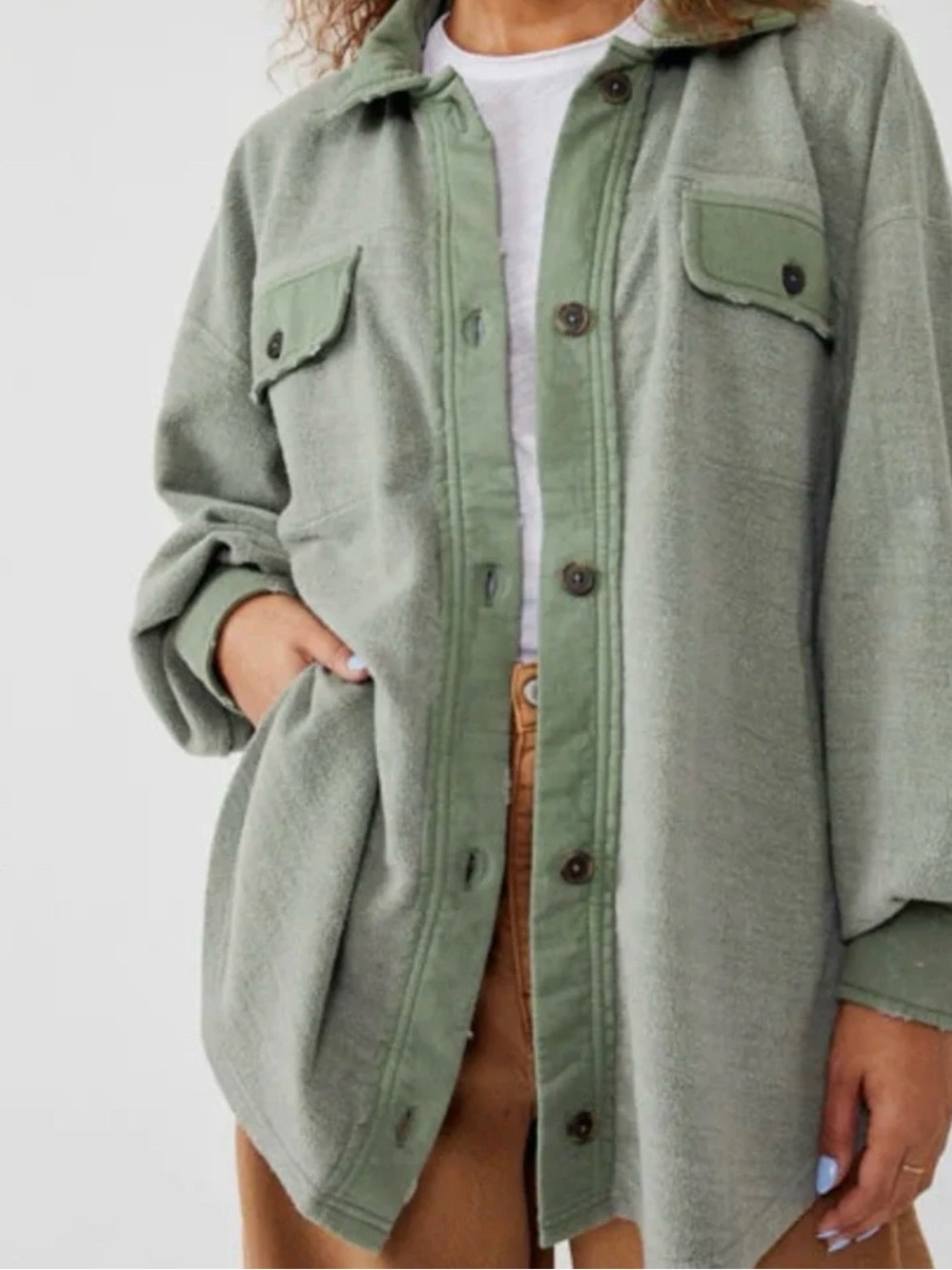 0234 Free People Ruby Oversized Sage Green Utility Shacket
